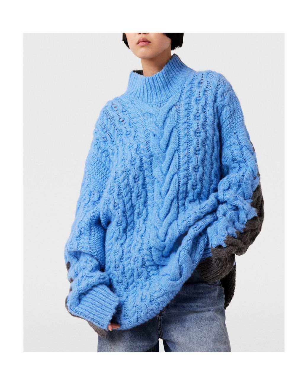 Stella McCartney Blue Two-Tone Cable Knitted Oversized Jumper