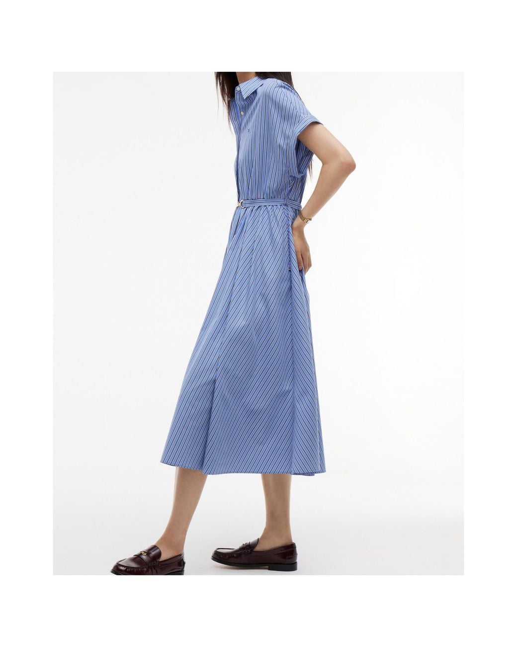 Tommy Hilfiger Blue Belted Midi Shirt Dress