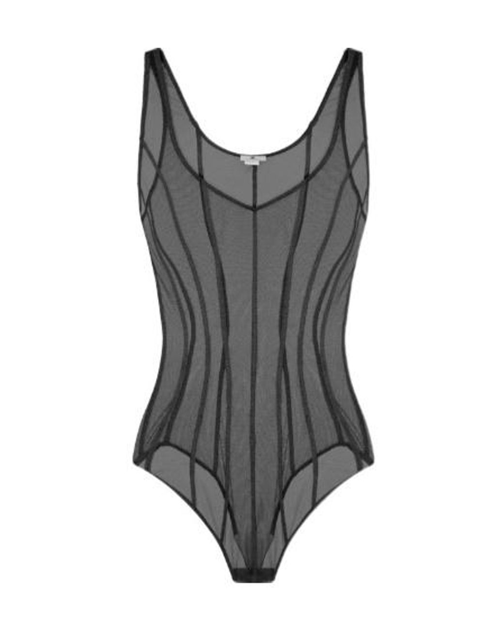Elisabetta Franchi Gray Micro-Mesh Tulle Bodysuit