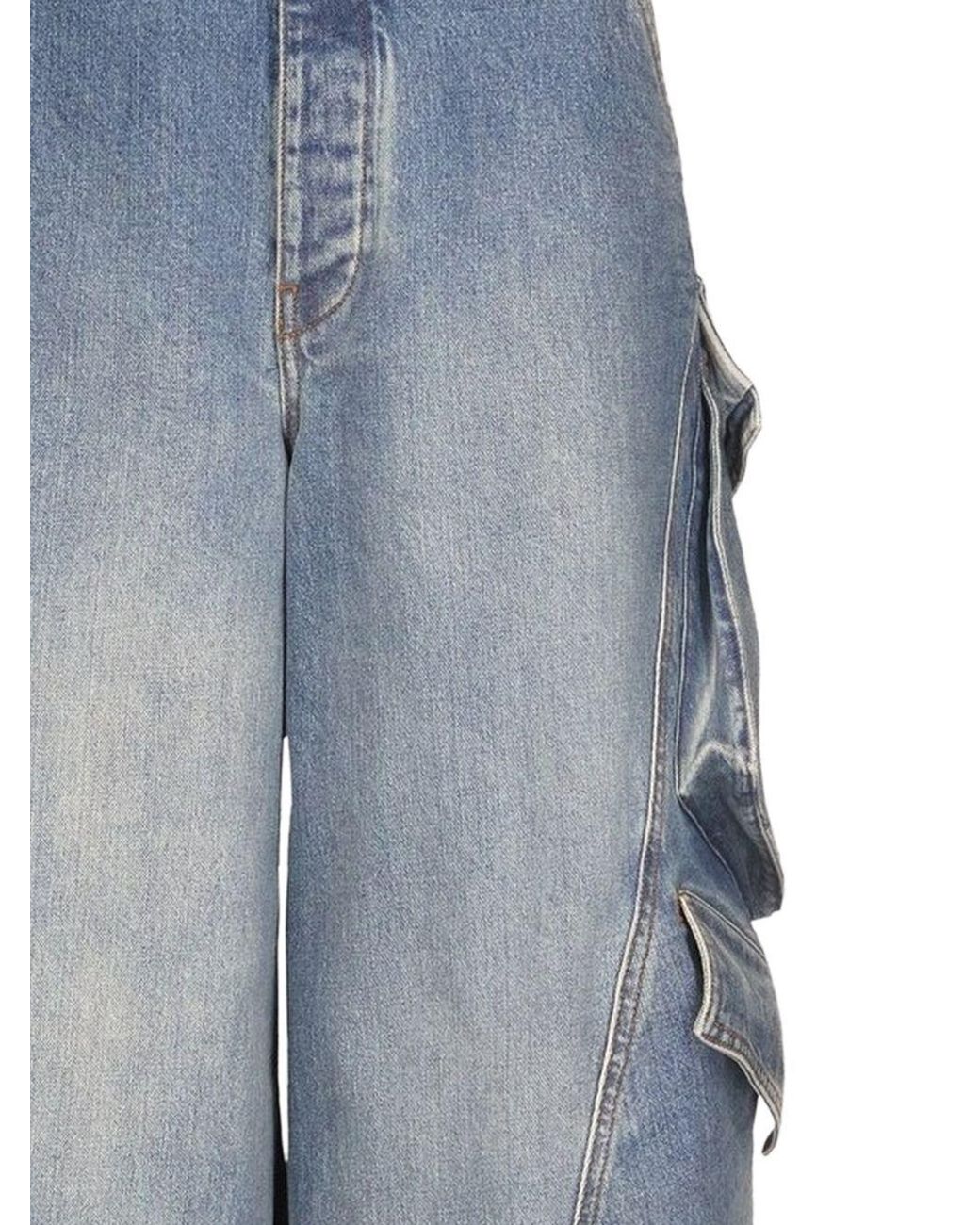 Alaïa Blue Faded-Effect Denim Cargo Pants