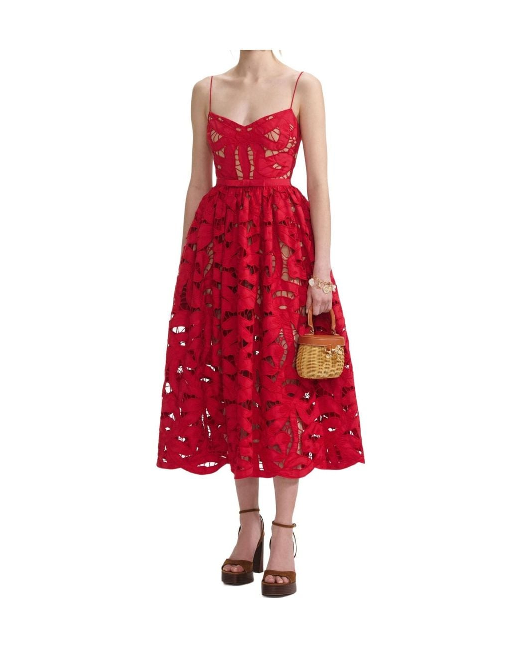 Self-Portrait Bow Embroidered Midi Dress