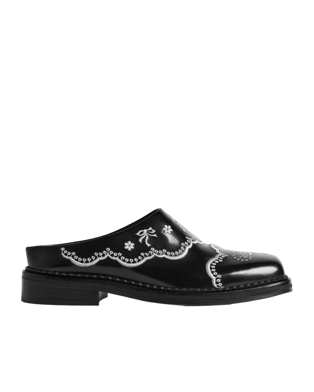 Simone Rocha Black Embroidered Scallop Mules