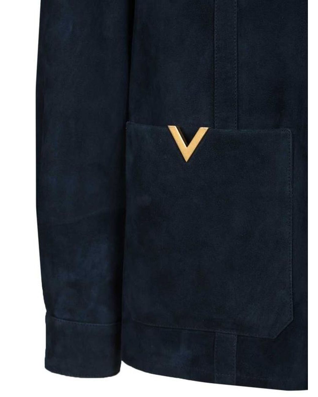 Valentino Blue Vgold Velour Leather Jacket for men