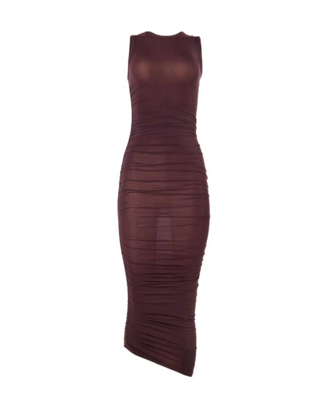 Wolford Red Asymmetric Ruched Midi Dress