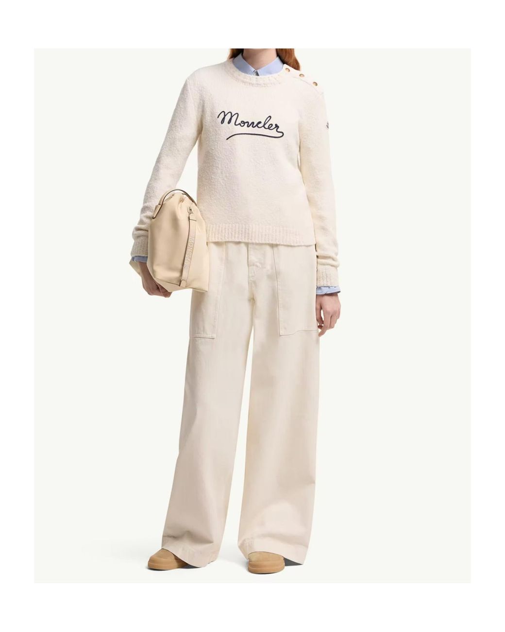 Moncler White Embroidered Logo Jumper