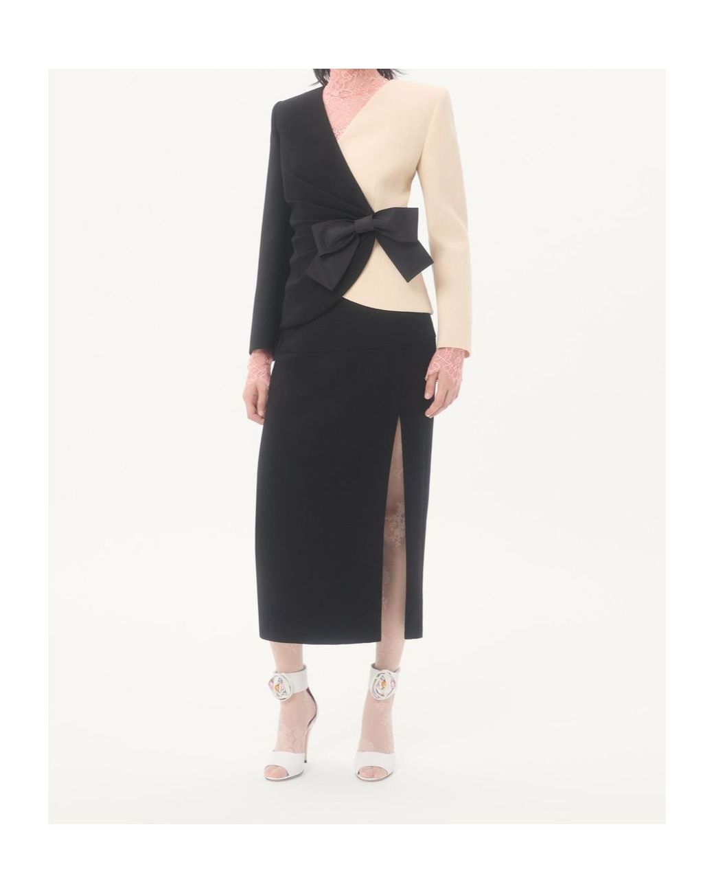 Valentino Black Wool Crepe Jacket With Contrasting Bow