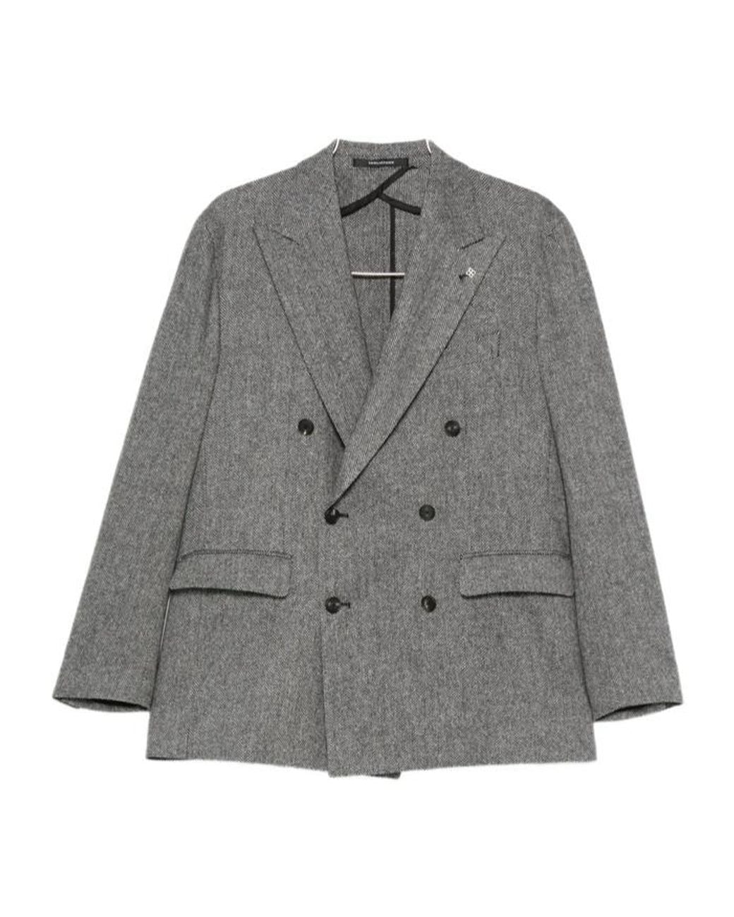 Tagliatore Gray Herringbone Double-Breasted Blazer for men