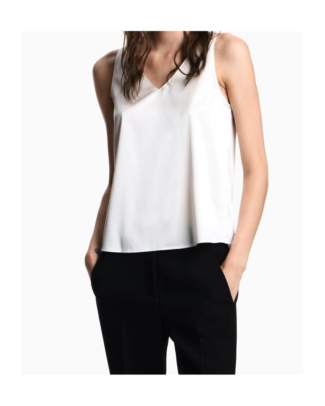 Emporio Armani White Sleeveless V-Neck Top