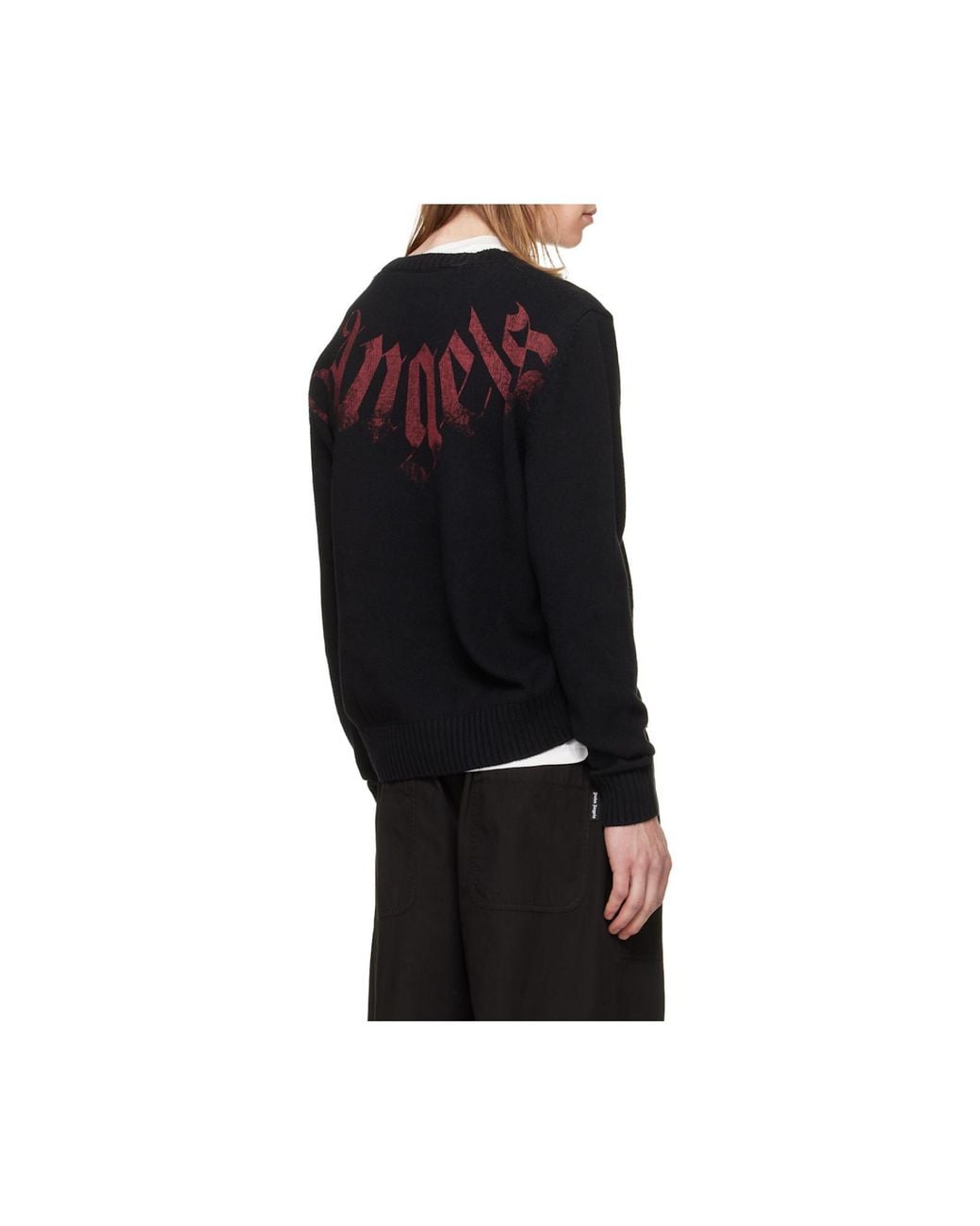 Palm Angels Black Logo Printed Crewneck Knitted Jumper for men