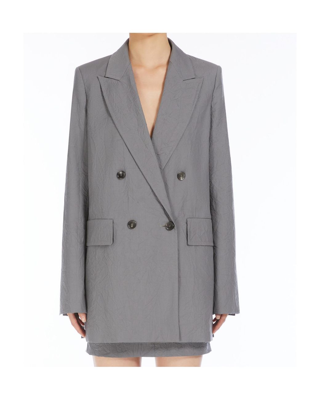 Max Mara Gray Abavo Double-Breasted Long-Sleeved Jacket