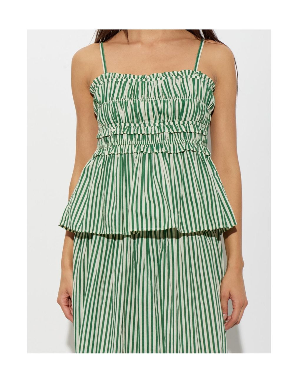AllSaints Green Kali Smocked Striped Top