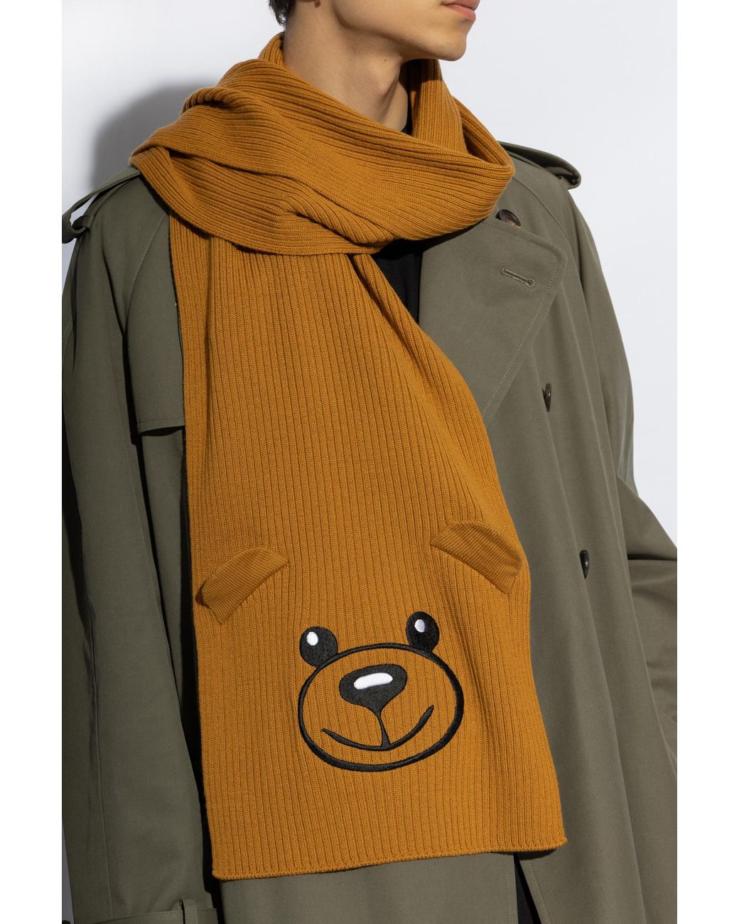 Moschino Natural Bear Embroidered Knitted Scarf for men