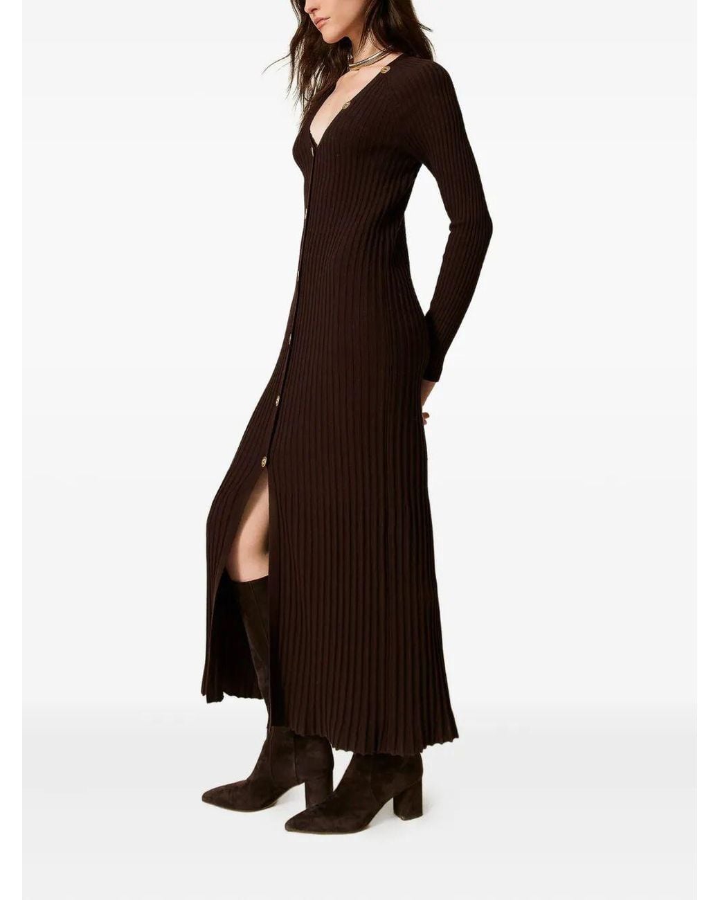 Twinset Black Button-Front Midi Dress