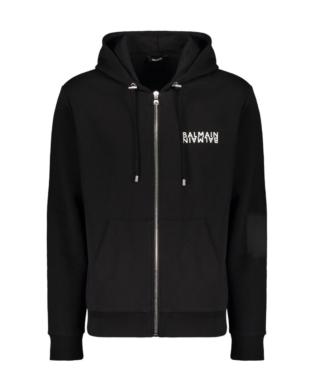 Balmain Black Zip-Up Logo Hoodie for men