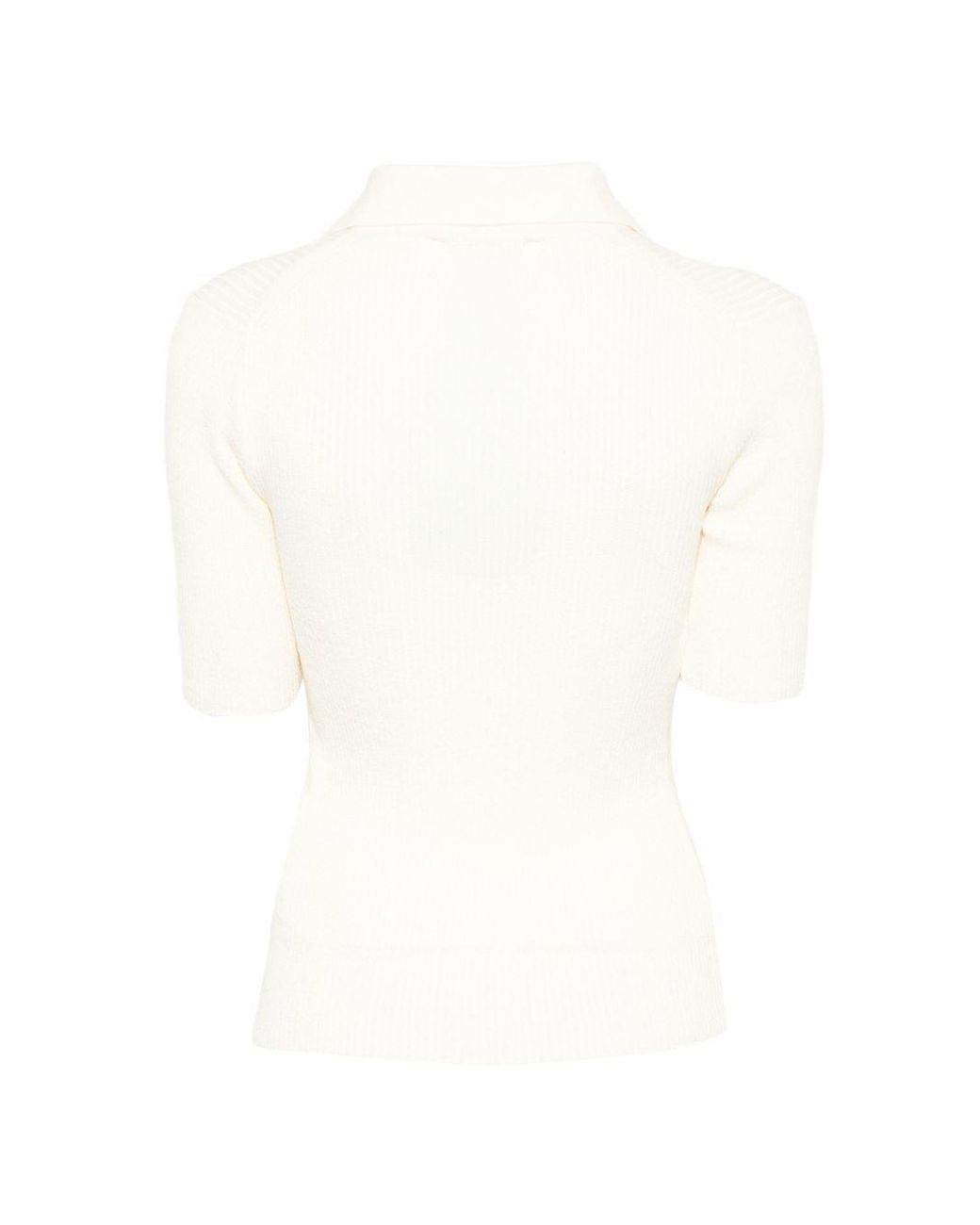 DUNST White Ribbed-Knit Polo Top