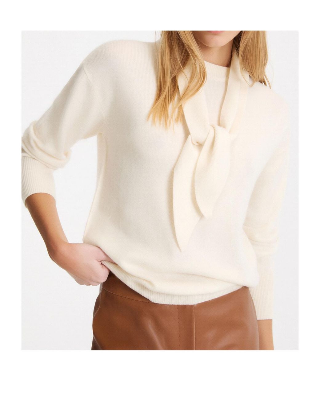 Marella White Scarf-Adorned Sweater