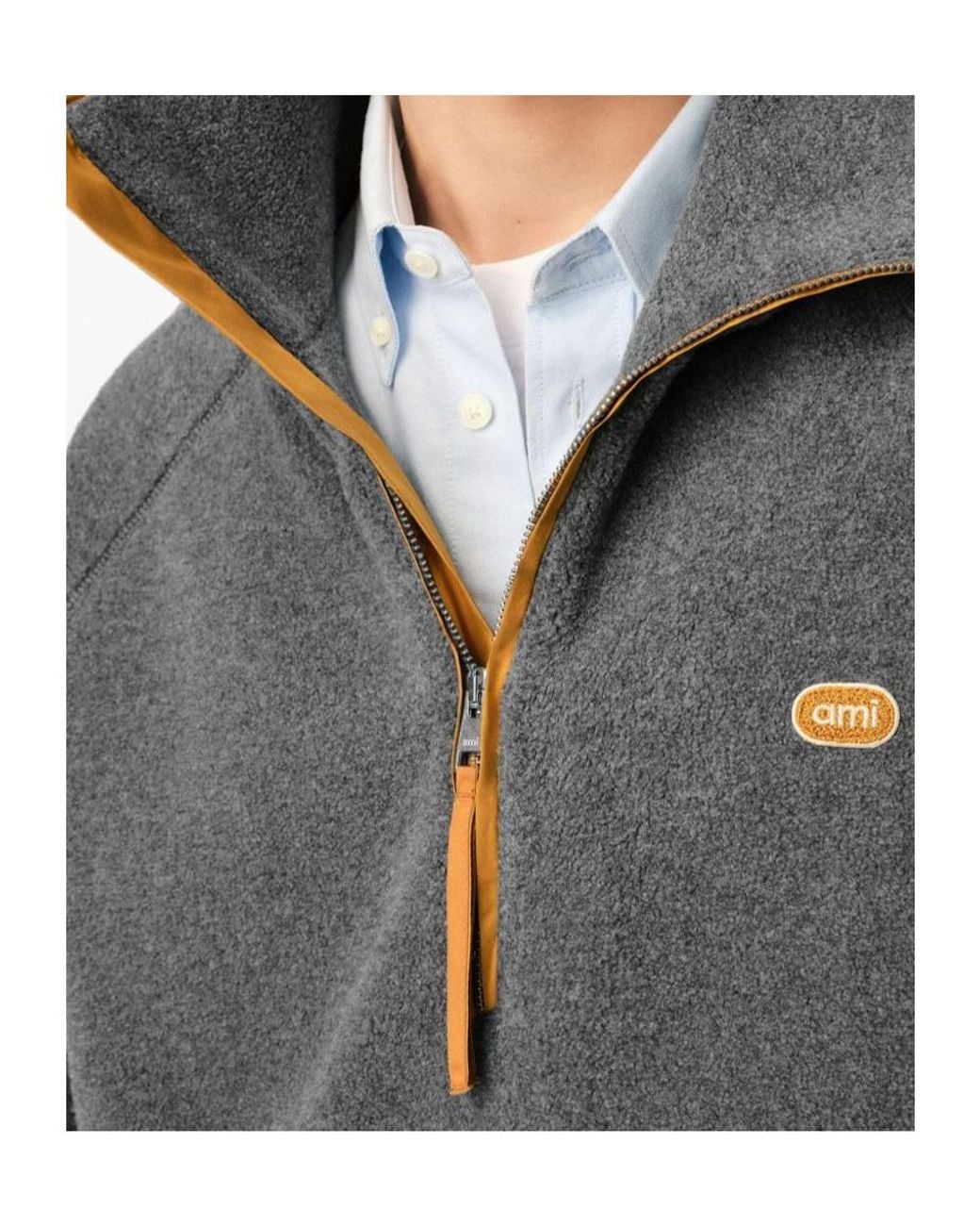 AMI Gray Ami Half-Zip Fleece Pullover for men