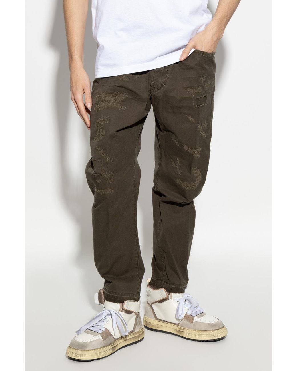 DSquared² Gray Distressed Elastic Waist Trousers for men