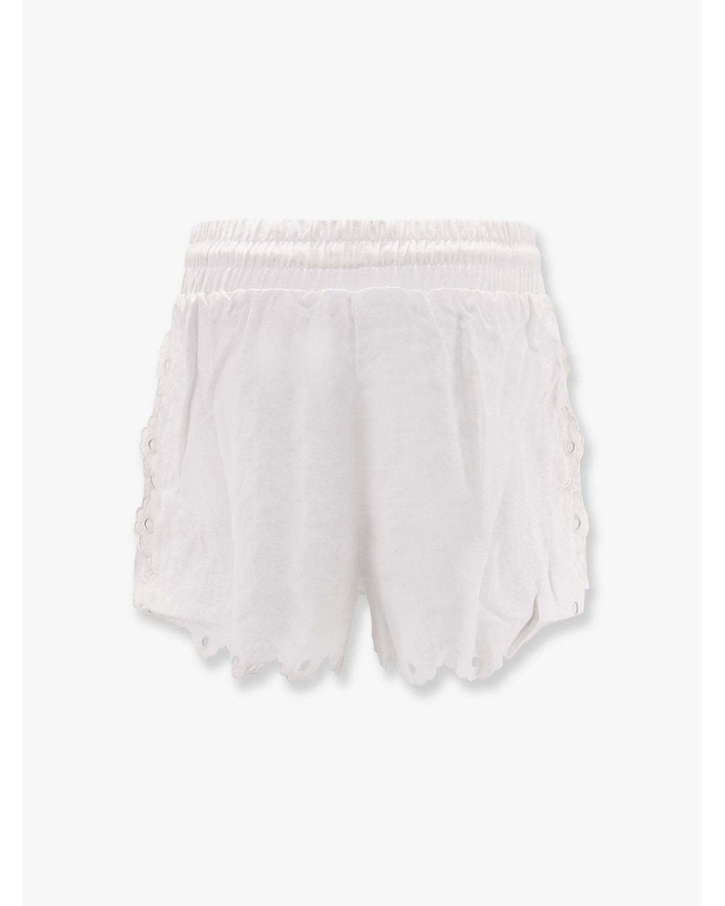 Farm Rio White Eyelet-Embroidered Scalloped-Hem Shorts