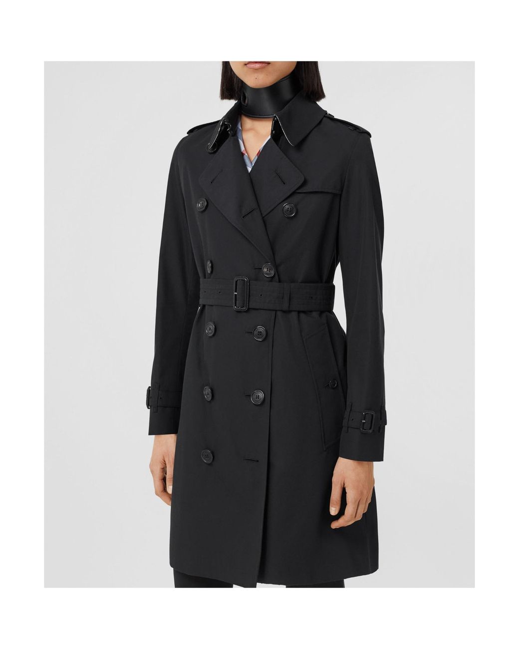 Burberry Black Kensington Heritage Double Breasted Coat