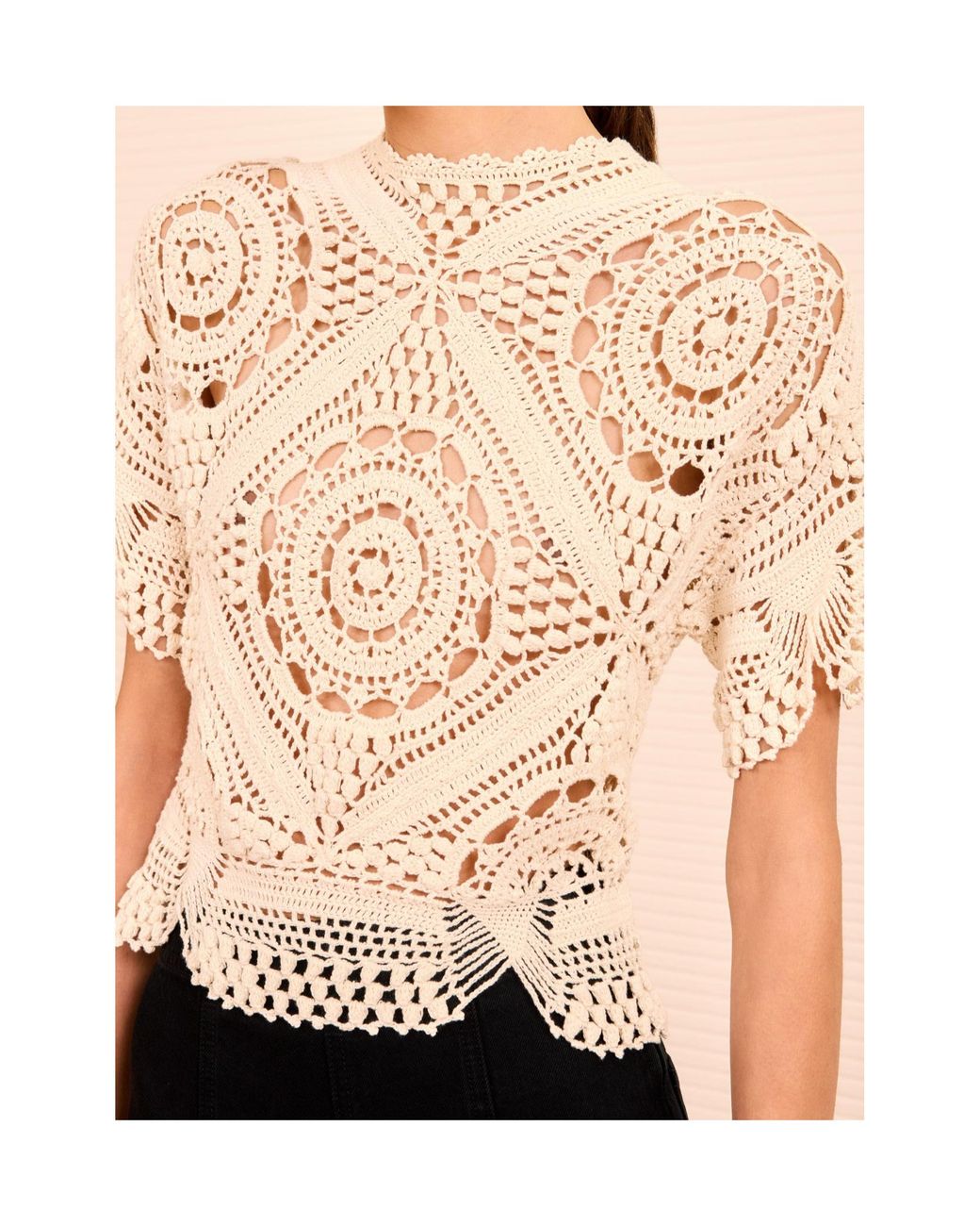Ulla Johnson Multicolor Short-Sleeved Hand-Crocheted Top