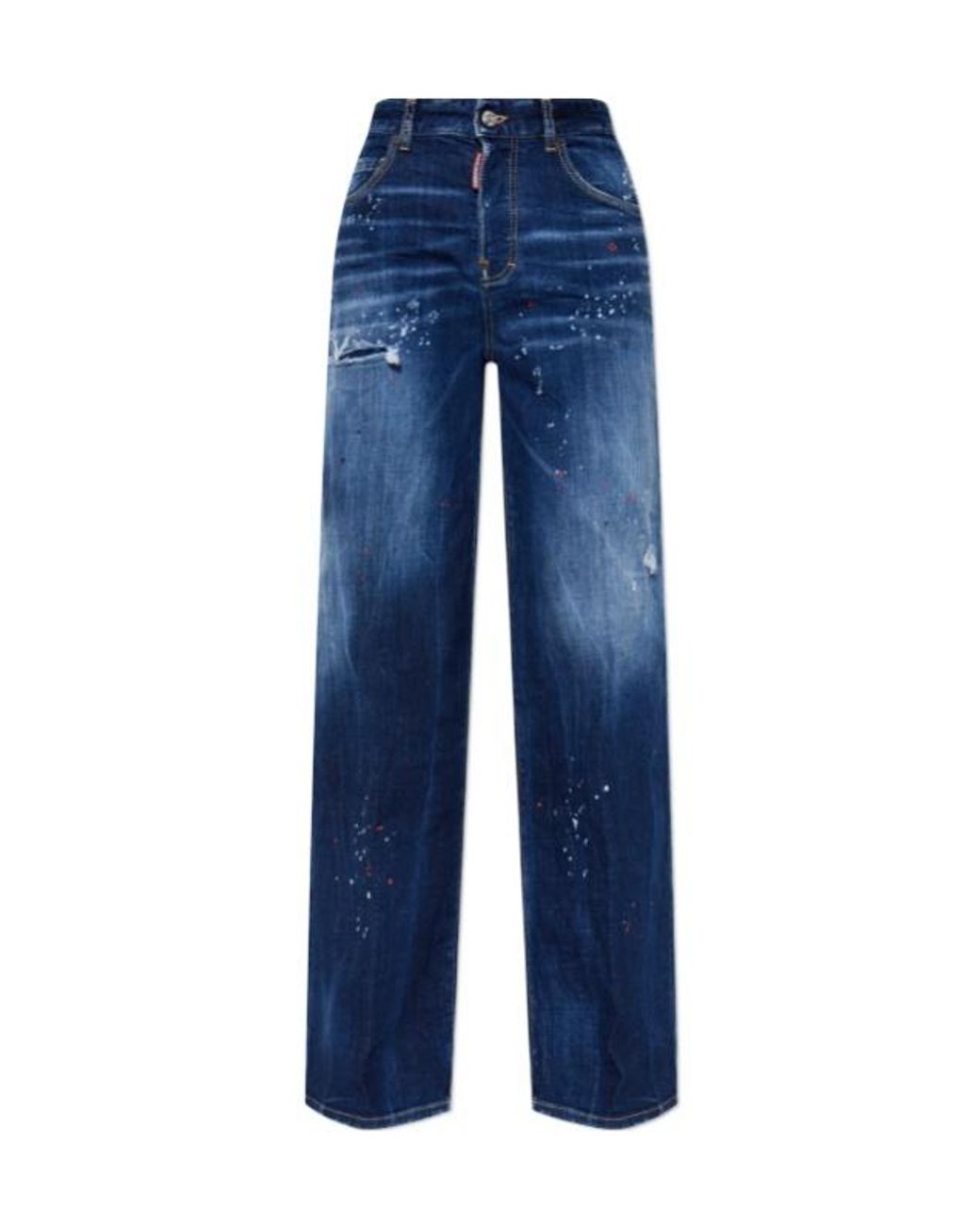 DSquared² Blue Distressed Wide-Leg Jeans