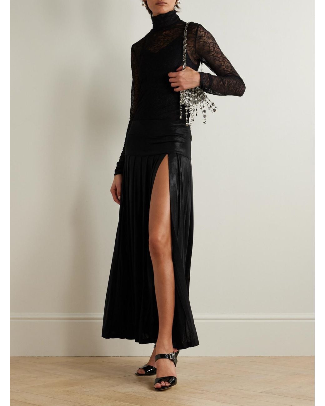 Norma Kamali Black Pleated Maxi Skirt