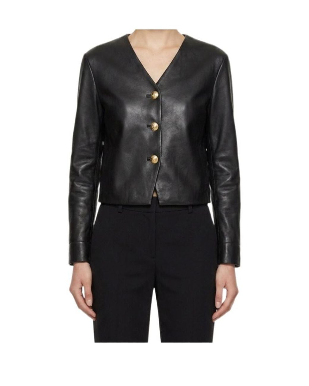 Marissa Chiara Black V-Neck Leather Jacket