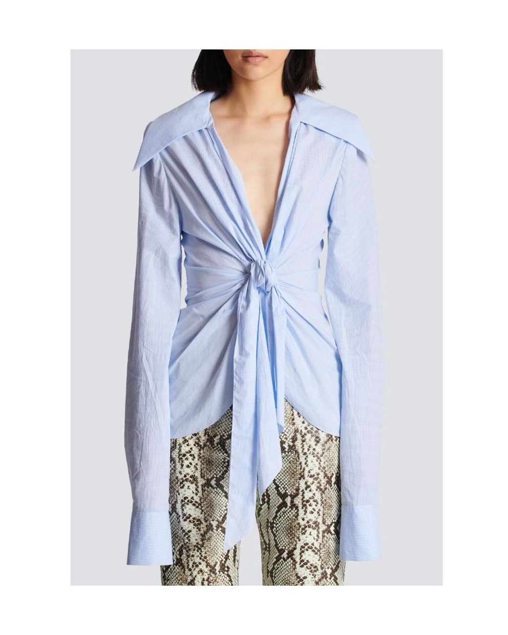 Balmain Blue Poplin Knotted Shirt