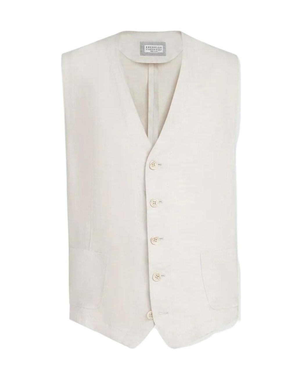 Brunello Cucinelli White Linen Micro Chevron Waistcoat for men