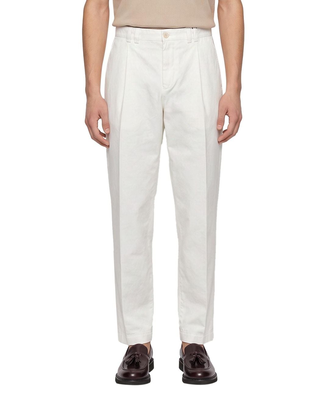 Canali White Pleated Straight-Leg Trousers for men
