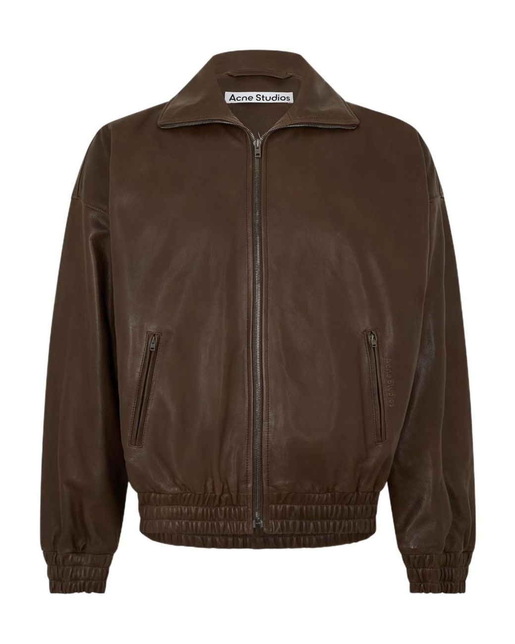 Acne Brown Logo Patch Leather Jacket