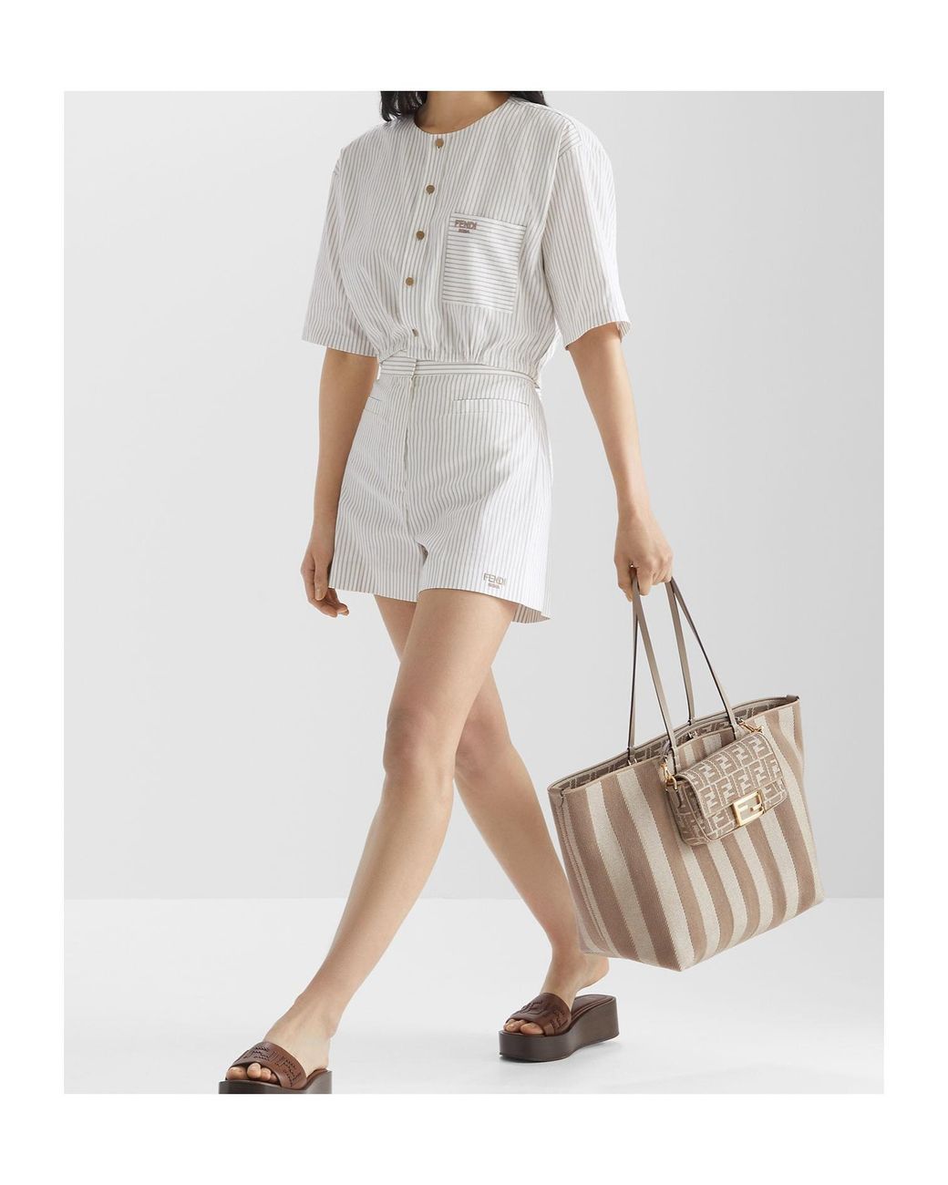 Fendi Natural Roll Striped Large Reversible Tote Bag