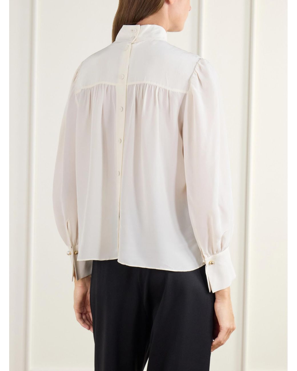 Veronica Beard White Brooks Gathered Crepe De Chine Blouse