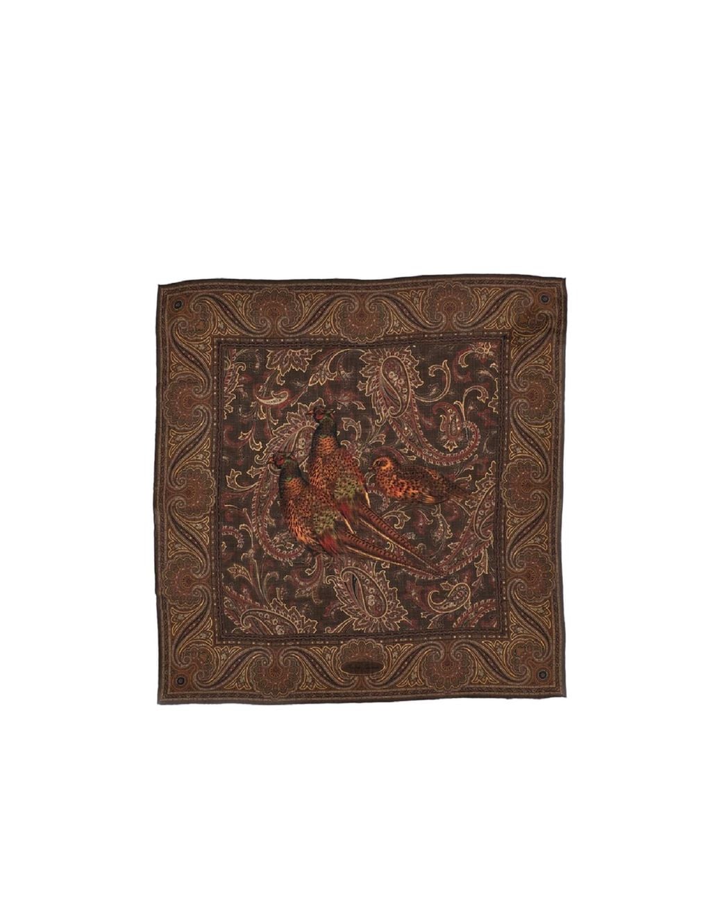 Ralph Lauren Brown Pheasant Paisley Cashmere Square Scarf
