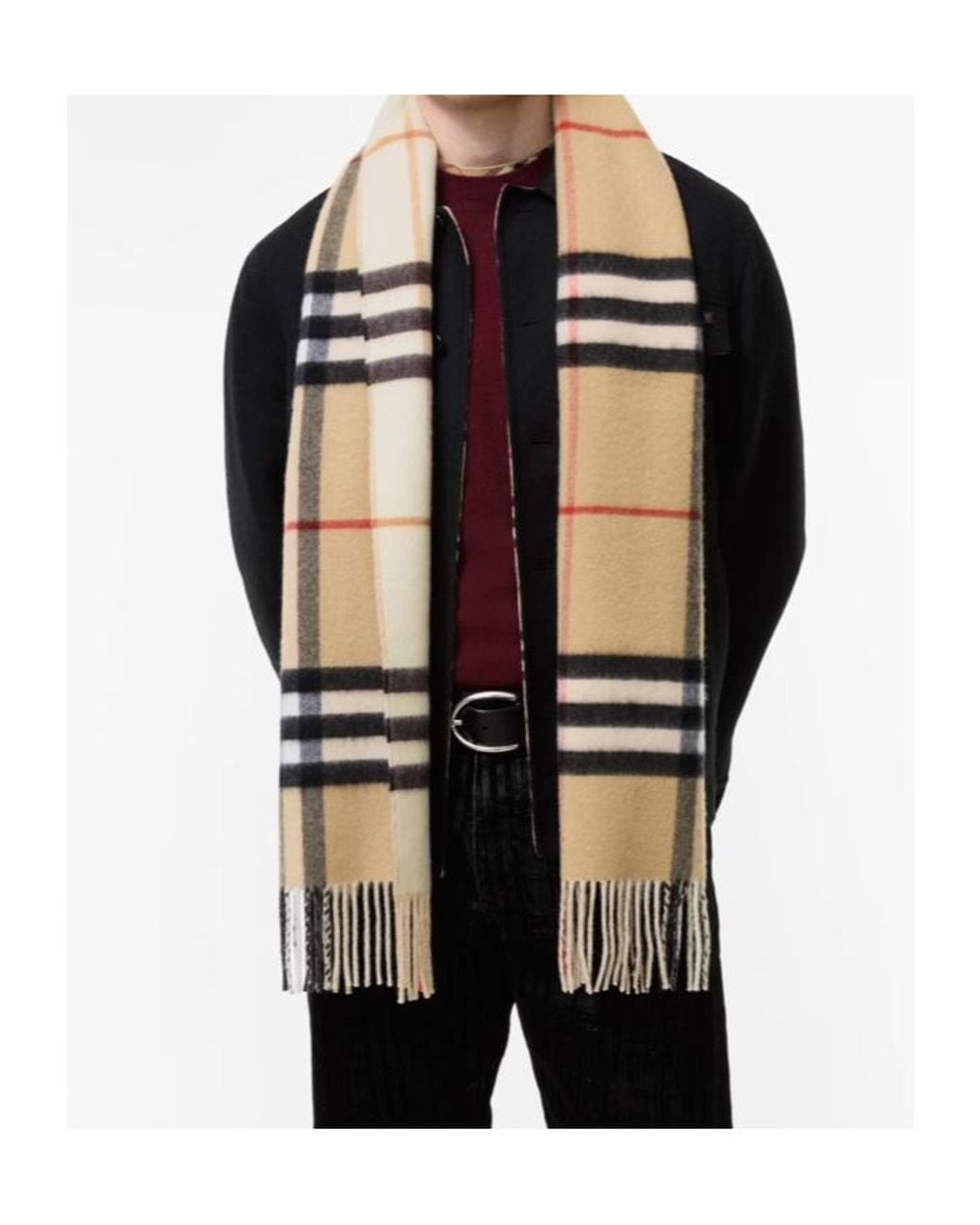 Burberry Natural Reversible Check Cashmere Scarf for men