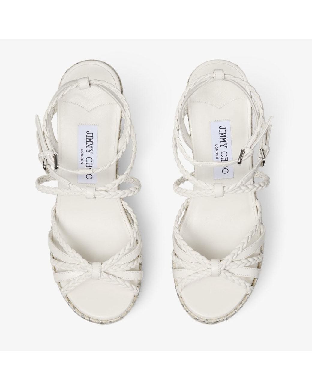Jimmy Choo White Nyra 100 Leather Wedge Sandals
