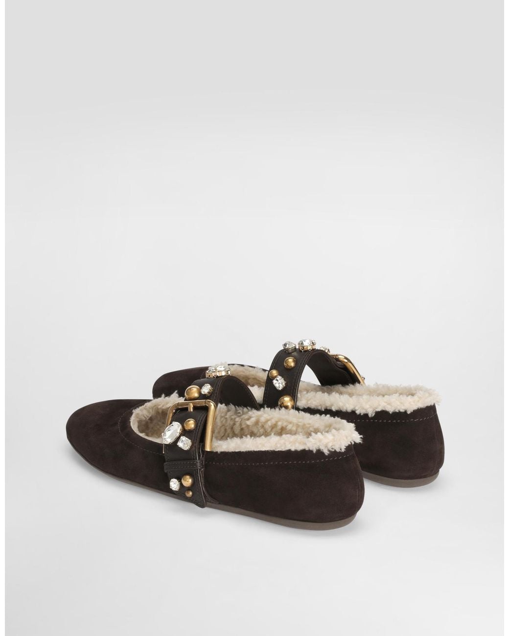 Dolce & Gabbana Brown Embellished Strap Ballet Flats