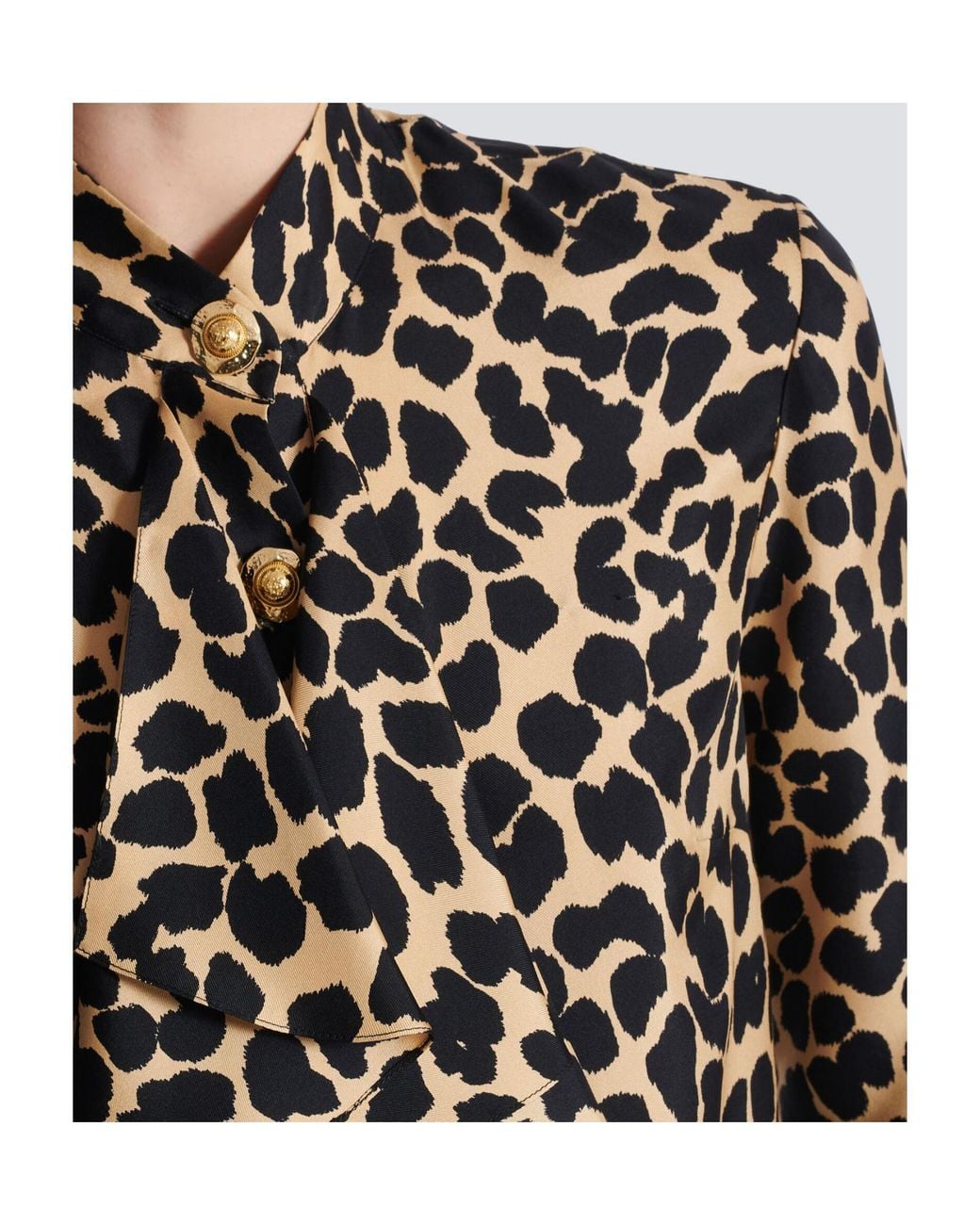 Balmain White Leopard Print Ruffled Shirt