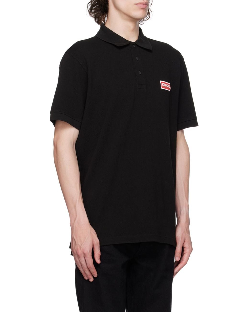 KENZO Black Logo Embroidered Short-Sleeved Polo Shirt for men
