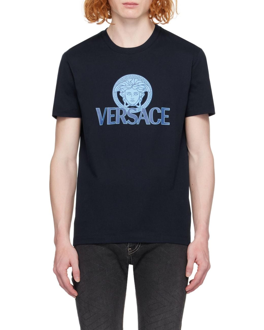 Versace Blue Medusa Head-Printed Crewneck T-Shirt for men