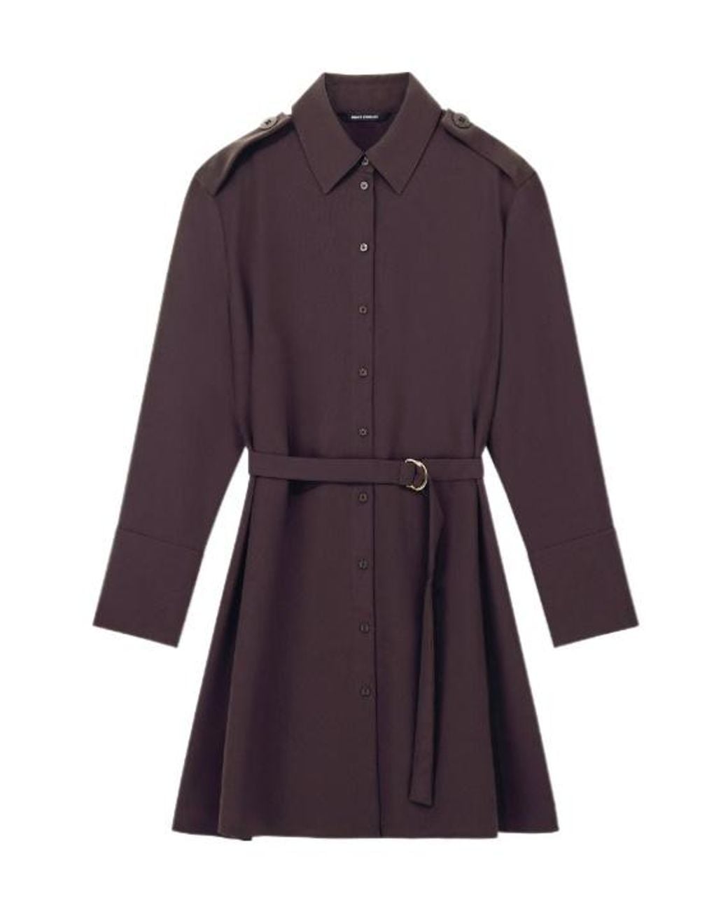 ARMANI EXCHANGE Purple Belted Epaulette Shirt Mini Dress
