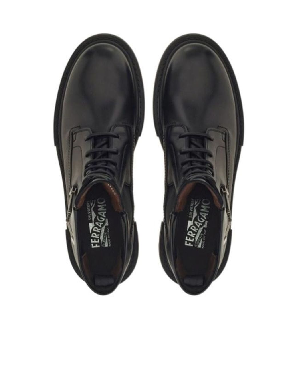 Ferragamo Black Ferragamo Gancini Buckle Lace-Up Combat Boots for men