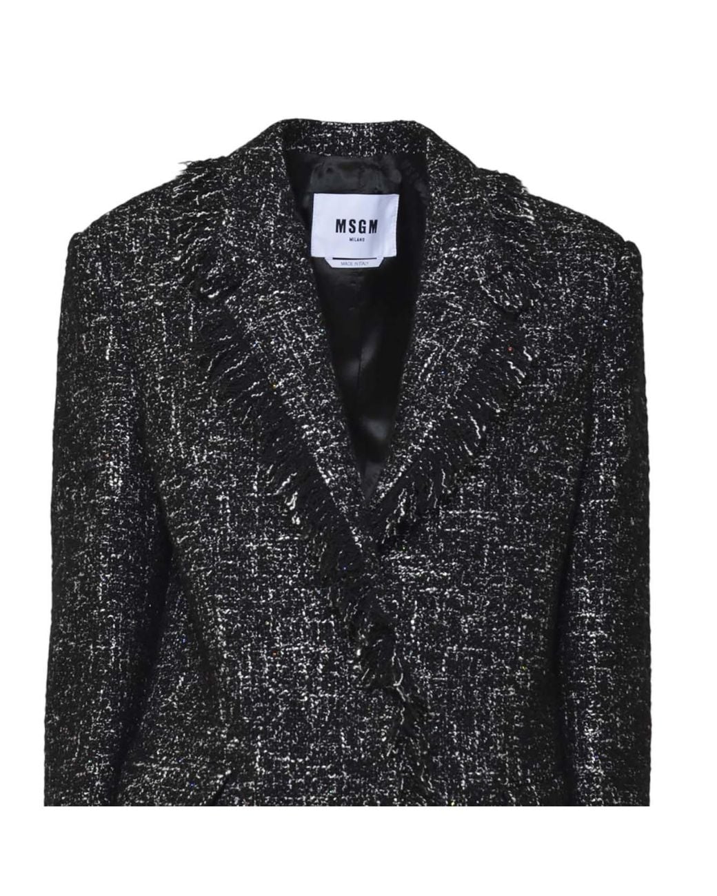 MSGM Black Fringed Tweed Blazer