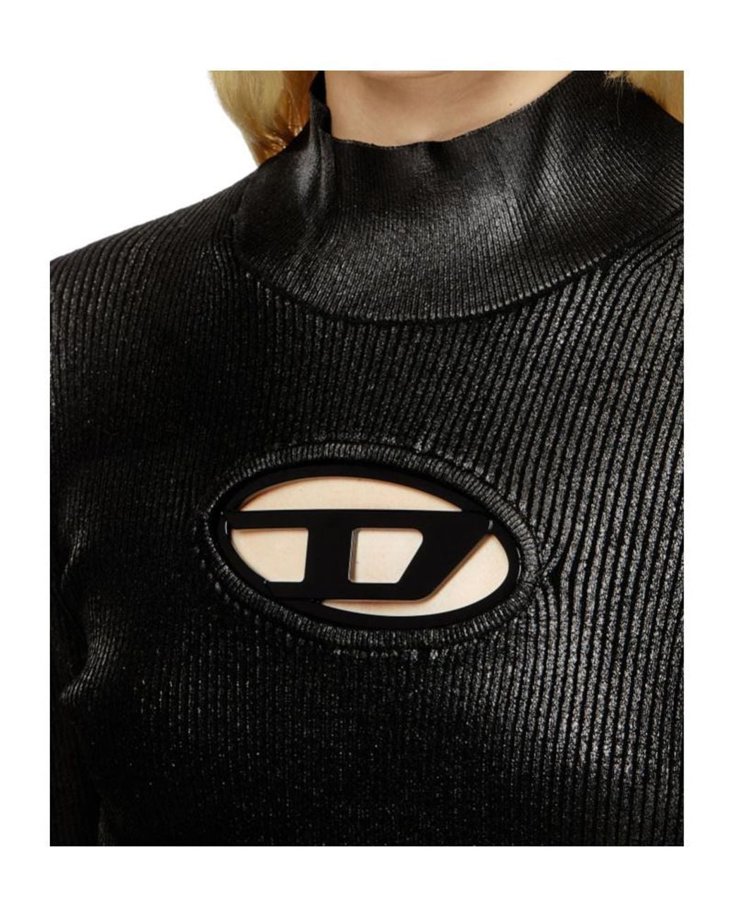DIESEL Black M-Valari-Tn Shiny Effect Ribbed-Knit Turtleneck Top