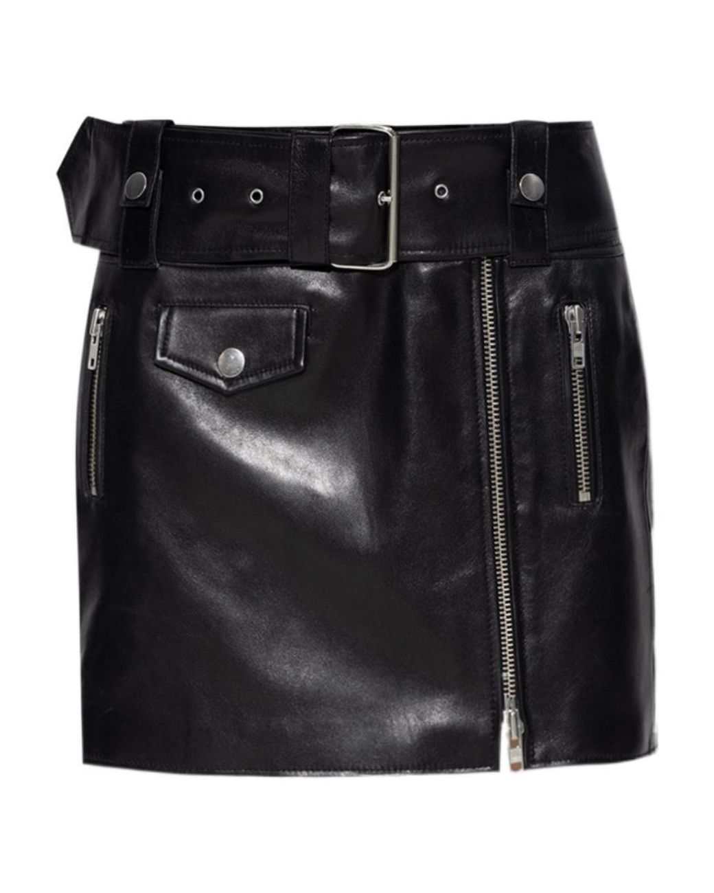 Stand Studio Black Biker-Style Belted Skirt