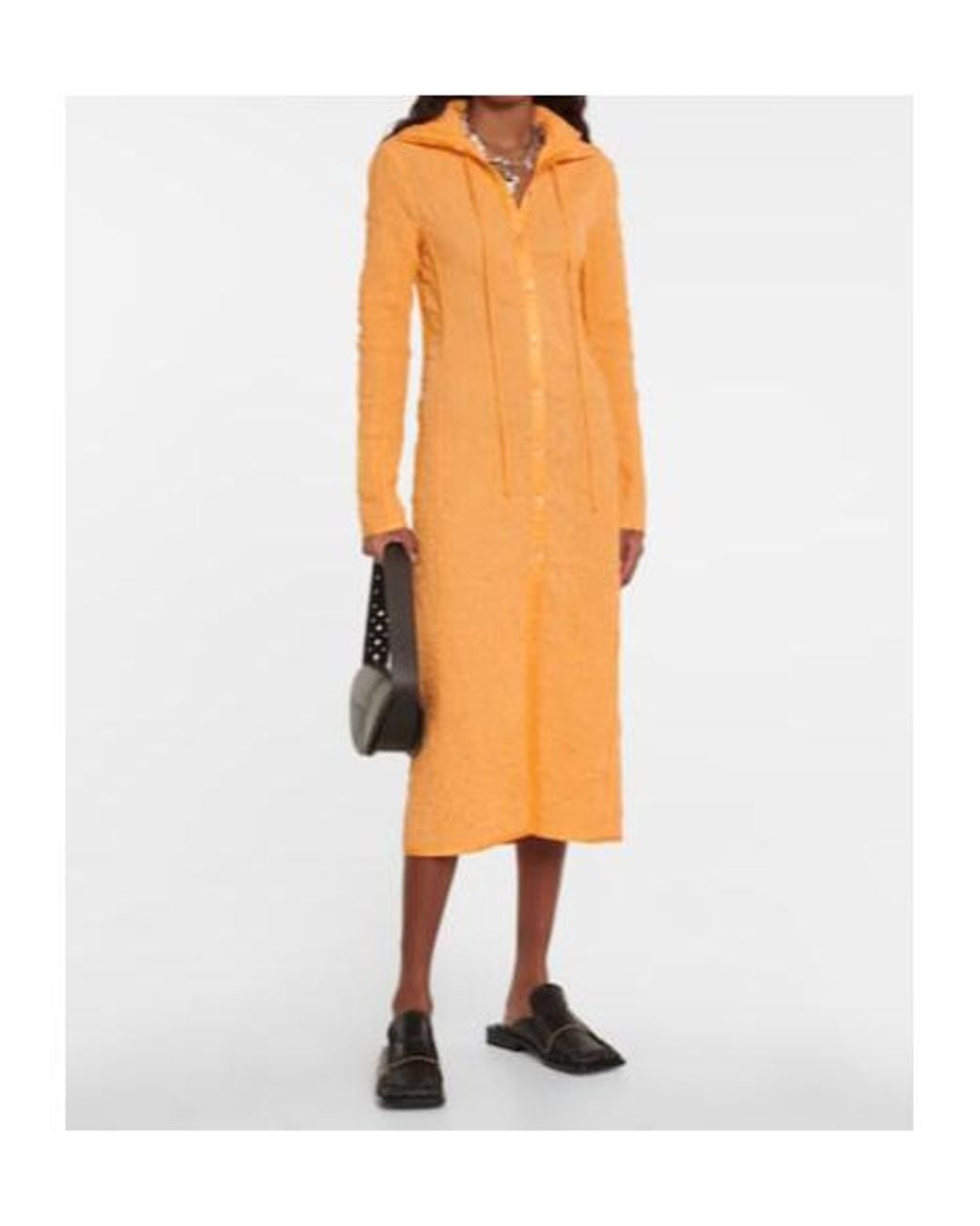 Acne Orange Ruched Cotton Midi Dress