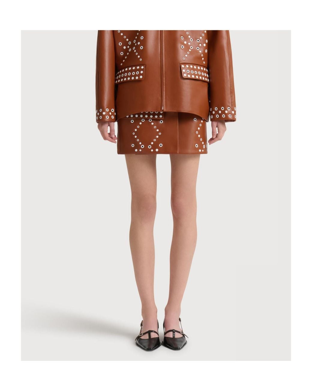 Marni Brown Leather Mini Skirt With Studs