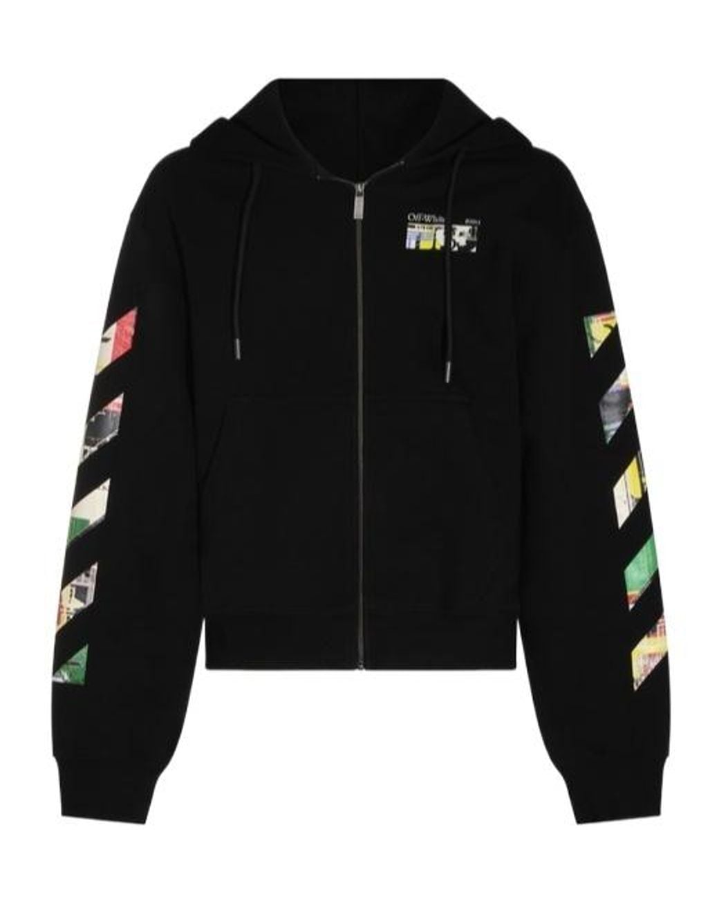 Off-White c/o Virgil Abloh Black Printed Zip-Up Hoodie for men
