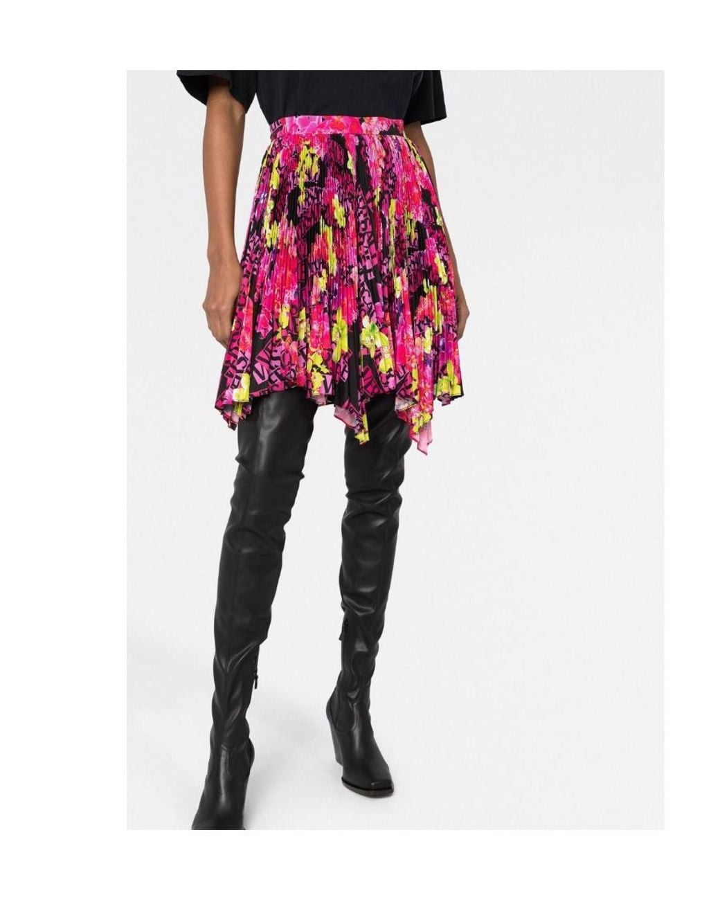 Versace Multicolor Off-Shoulder Long-Sleeve Bodysuit